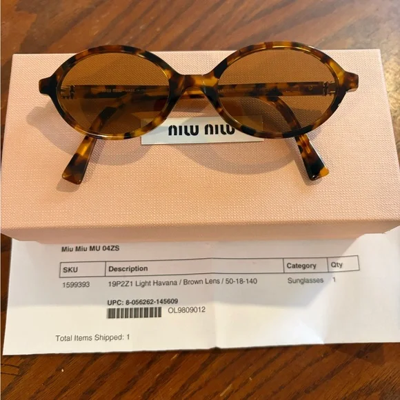 Miu Miu Tortoiseshell Oval Sunglasses with Brown Lenses - Picture 3 of 6
